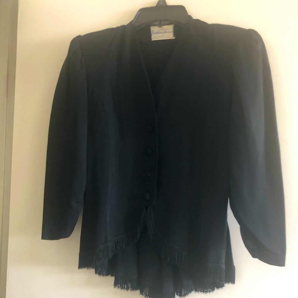 Elegant Black Blazer with Fringe Detail